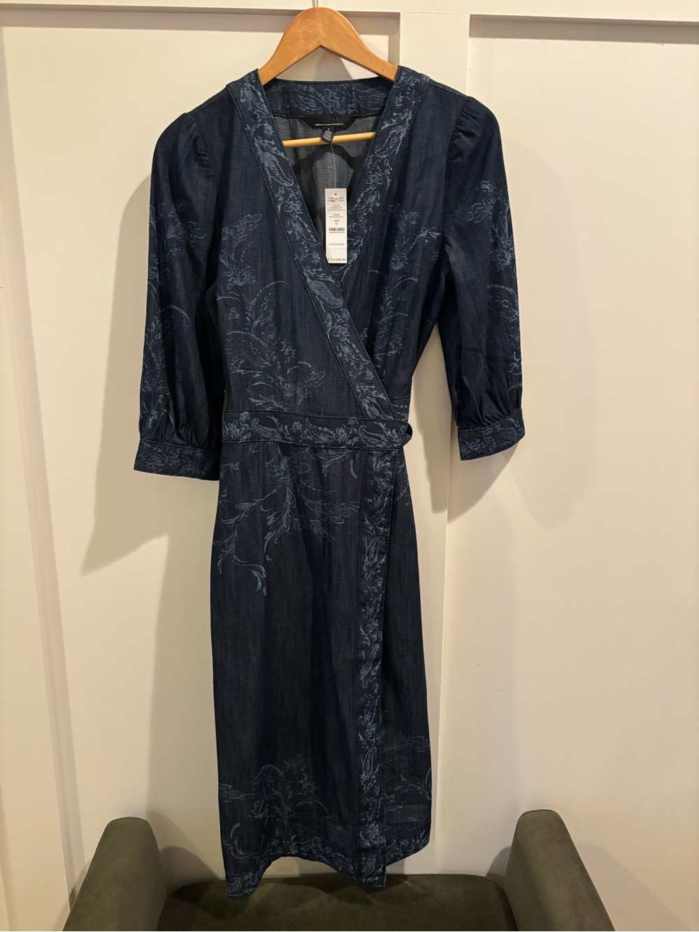 White House Black Market Navy Floral Wrap Midi Dress